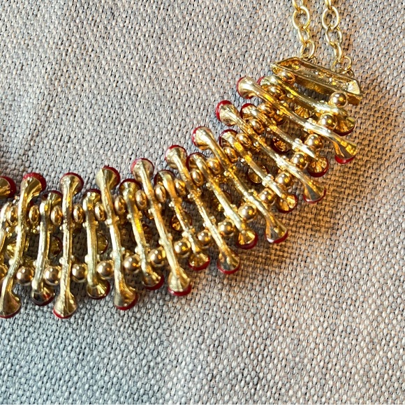 Egyptian Revival Bib Collar Necklace Opaque Red Stone Pin Cushion Necklace - Picture 9 of 13